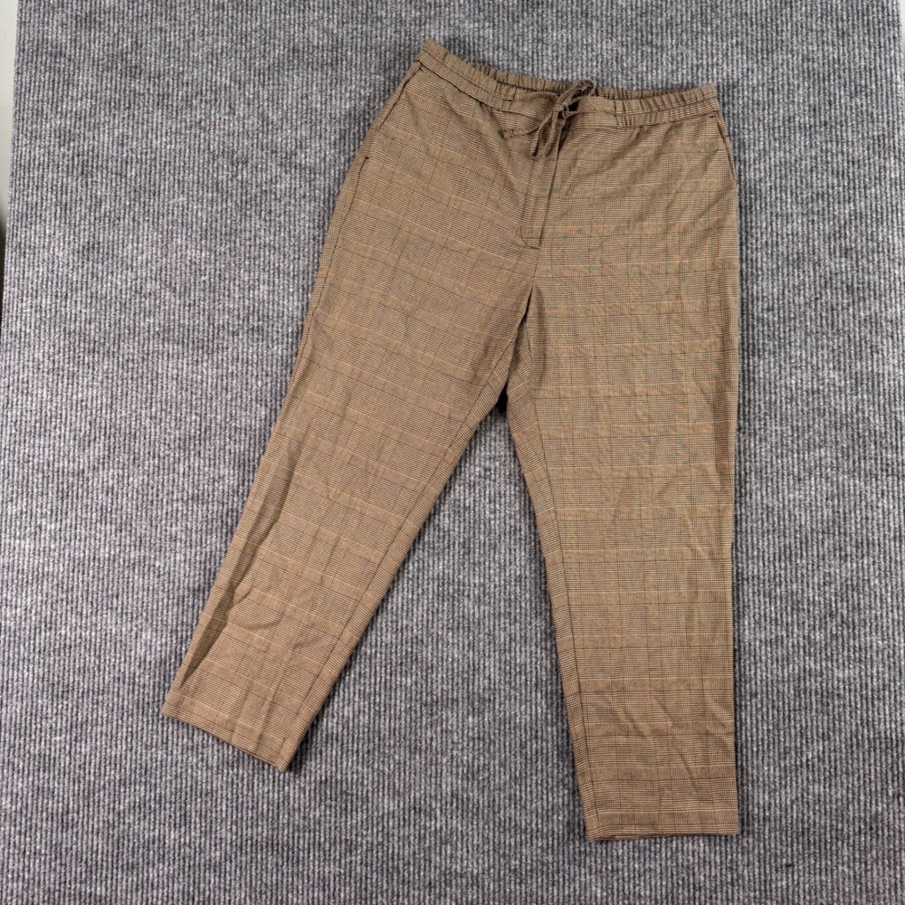 J Jill Womens Plaid Cropped Pants 32x27 Pull-On Drawstring Trouser Minimalist